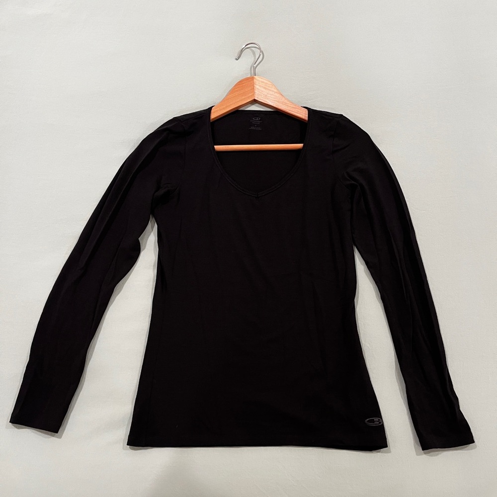 Icebreaker Merino Wool Base Layer l Women’s Small l Black Long Sleeve V-Neck
